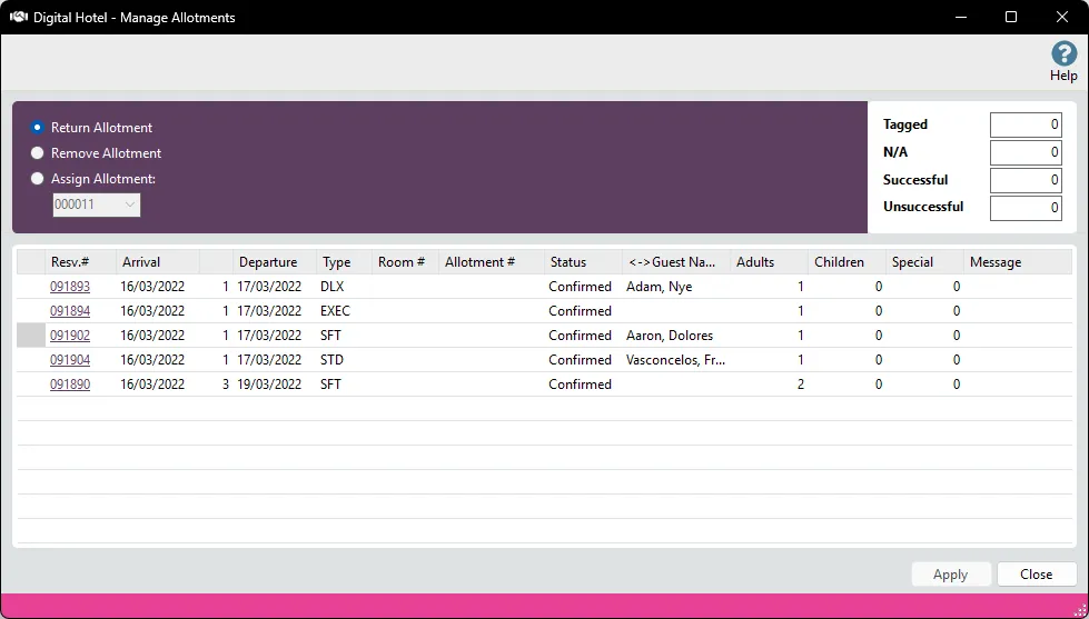Hotsoft: manage allotments 