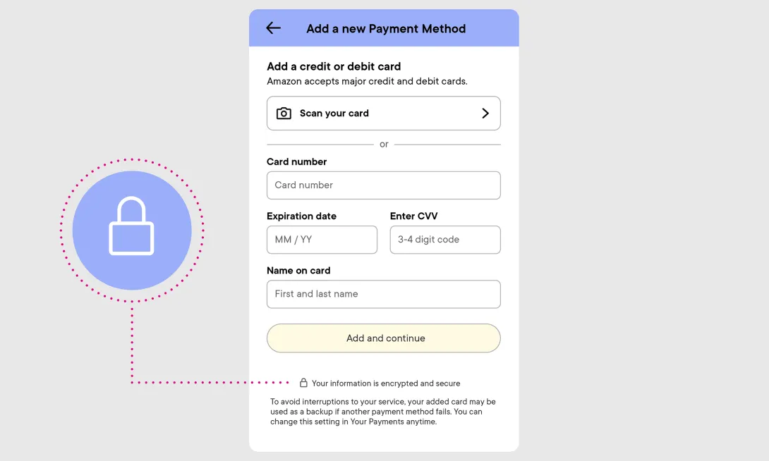 Add payment method screen